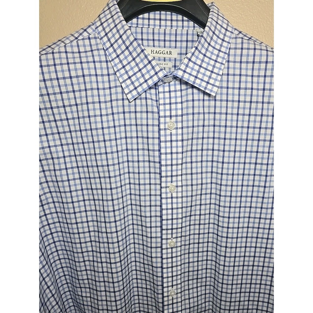Haggar‎ Classic Fit Mens Shirt 17-17 1/2 34/35 Long Sleeve Button Up Blue